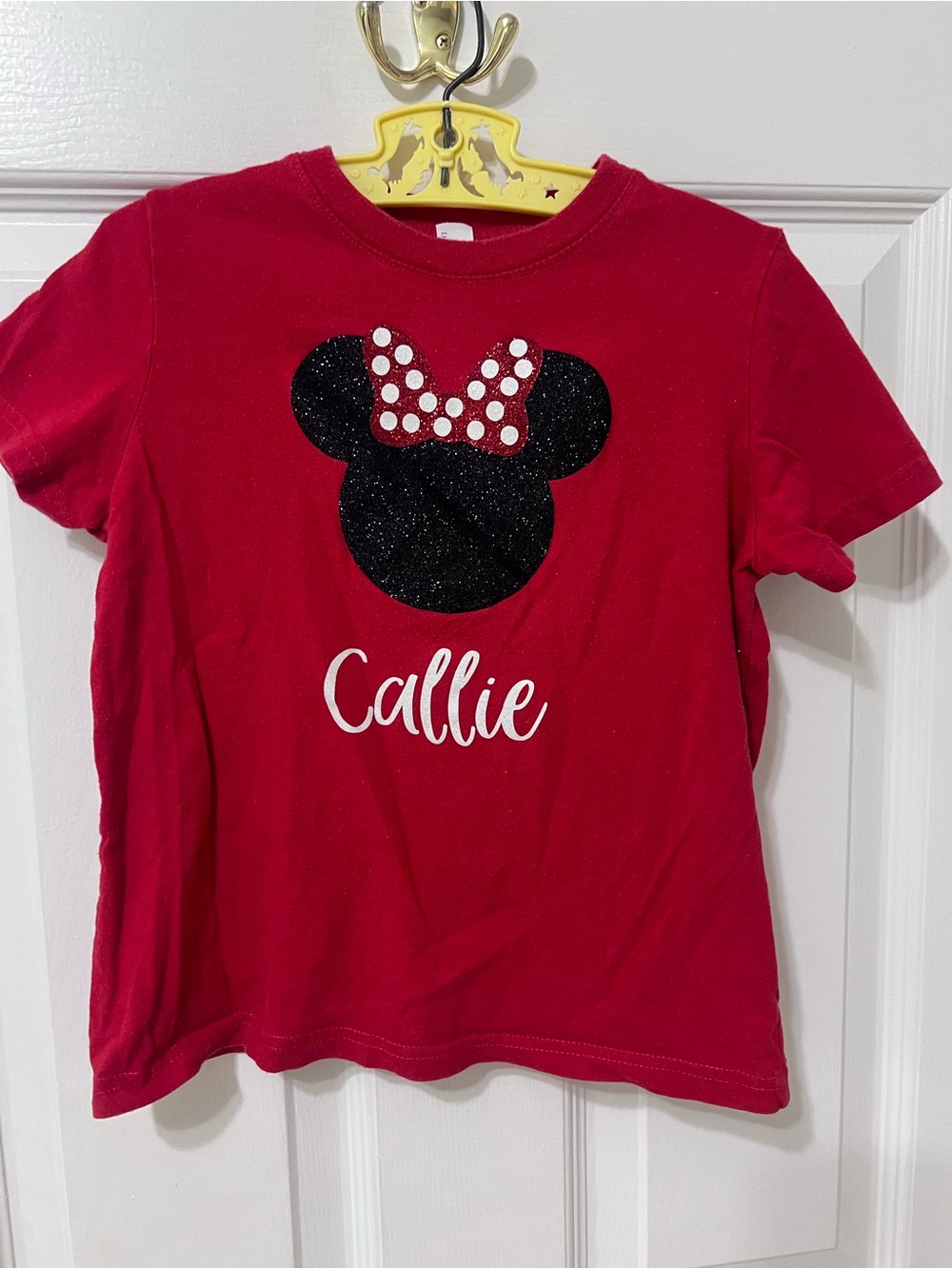 Rabbit Skins Red Girls' Tee with Black Glitter Minnie Silhouette